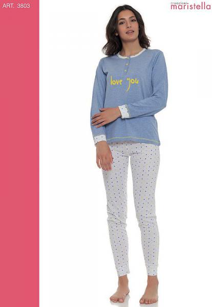 Pigiama donna 100% cotone manica lunga primavera Maristella 3803