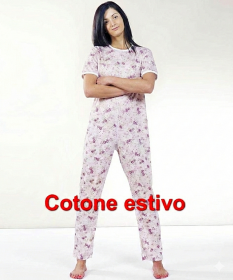 Pigiamone Tutone femminile manica corta estivo per anziani cotone con cerniera posteriore D1012 fiori