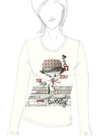 T-shirt donna manica lunga Looney Tunes WB 11801TW Titti BIANCO