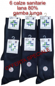 6 Calze Sanitaria in lana gamba lungo lana 80% senza elastico non segna e non stringe