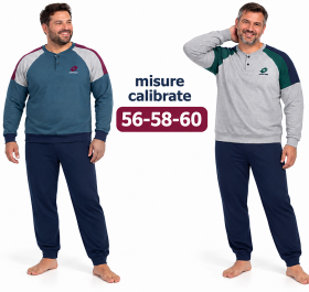 Pigiama misure calibrate per uomo in caldo cotone invernale 100% cotone giro collo senza bottoni Lotto 2141 XL
