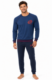 Pigiama per uomo in caldo cotone invernale 100% cotone giro collo senza bottoni Lotto 2145