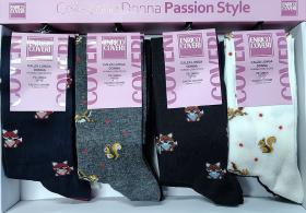 Calza donna gamba lunga caldo cotone fantasia con animaletti Enrico Coveri Giorgia 335