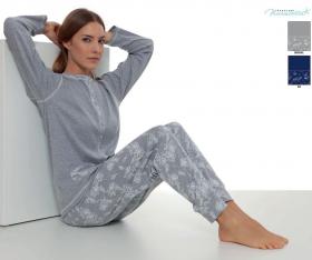 Pigiama aperto donna caldo cotone invernale interlock 100% cotone Maristella 5642