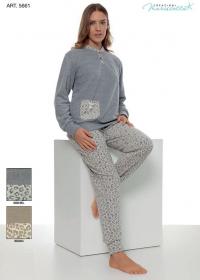 Pigiama donna colletto avvolgente cotone felpato punto Milano Maristella 5661