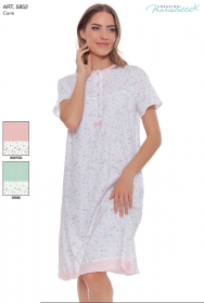 Camicia da notte estiva cotone manica corta carre' e fantasia a fiorellini Maristella 4552