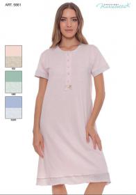 Camicia da notte estiva cotone manica corta tinta unita con balza Maristella 5861