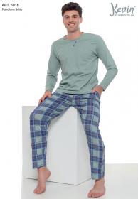 Pigiama lungo giro collo in cotone 100% per uomo estivo Kevin 5918