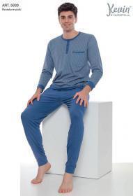 Pigiama lungo a serafino in cotone 100% per uomo estivo Kevin 5930