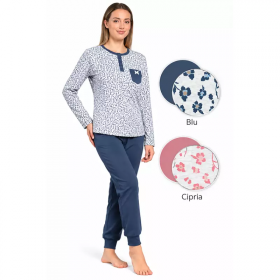 Pigiama collo a Serafino per donna in caldo cotone invernale interlock 100% cotone Kissimo D6010