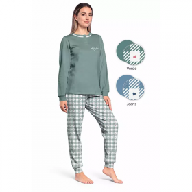 Pigiama collo a Serafino per donna in caldo cotone invernale interlock 100% cotone Kissimo D6013