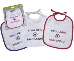 Bavetta 100% cotone per neonato con laccetto Milan, Juventus e Inter