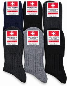 6 Calze Sanitaria in lana gamba corta lana 50% senza elastico non segna e non stringe V23