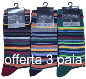 3 Calze per uomo gamba lunga in caldo cotone invernale rigato V32