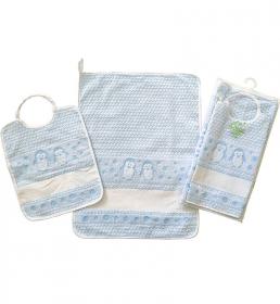 Completo asilo 2 pezzi asciugamano+bavetta da ricamare PINGUI'