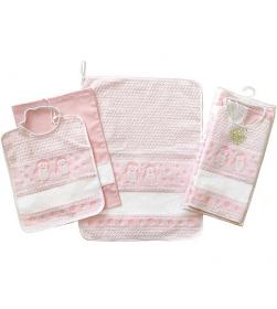 Completo asilo 3 pezzi asciugamano+bavetta+sacca da ricamare su tela aida PINGUI'
