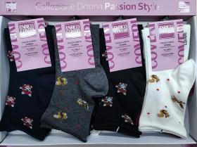 Calza donna gamba corta senza elastico caldo cotone fantasia con animaletti Enrico Coveri Elisa 335