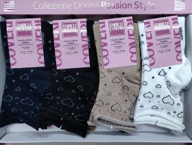 Calza donna gamba corta senza elastico caldo cotone cuoricini lurex Enrico Coveri Elisa 338