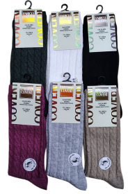 Calza per donna gamba corta lavorazione a trecce invernale tinta unita Coveri Lana Soft 3