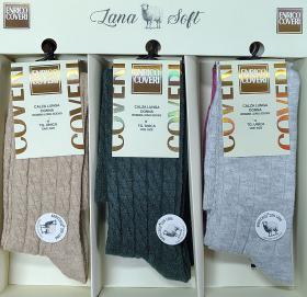 Calza per donna gamba lunga lavorazione a trecce invernale tinta unita Coveri Lana Soft 3 L